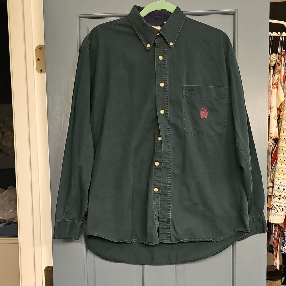 VINTAGE Bugle Boy Dark Green Casual Button-Down Shirt Long Sleeve Men Large